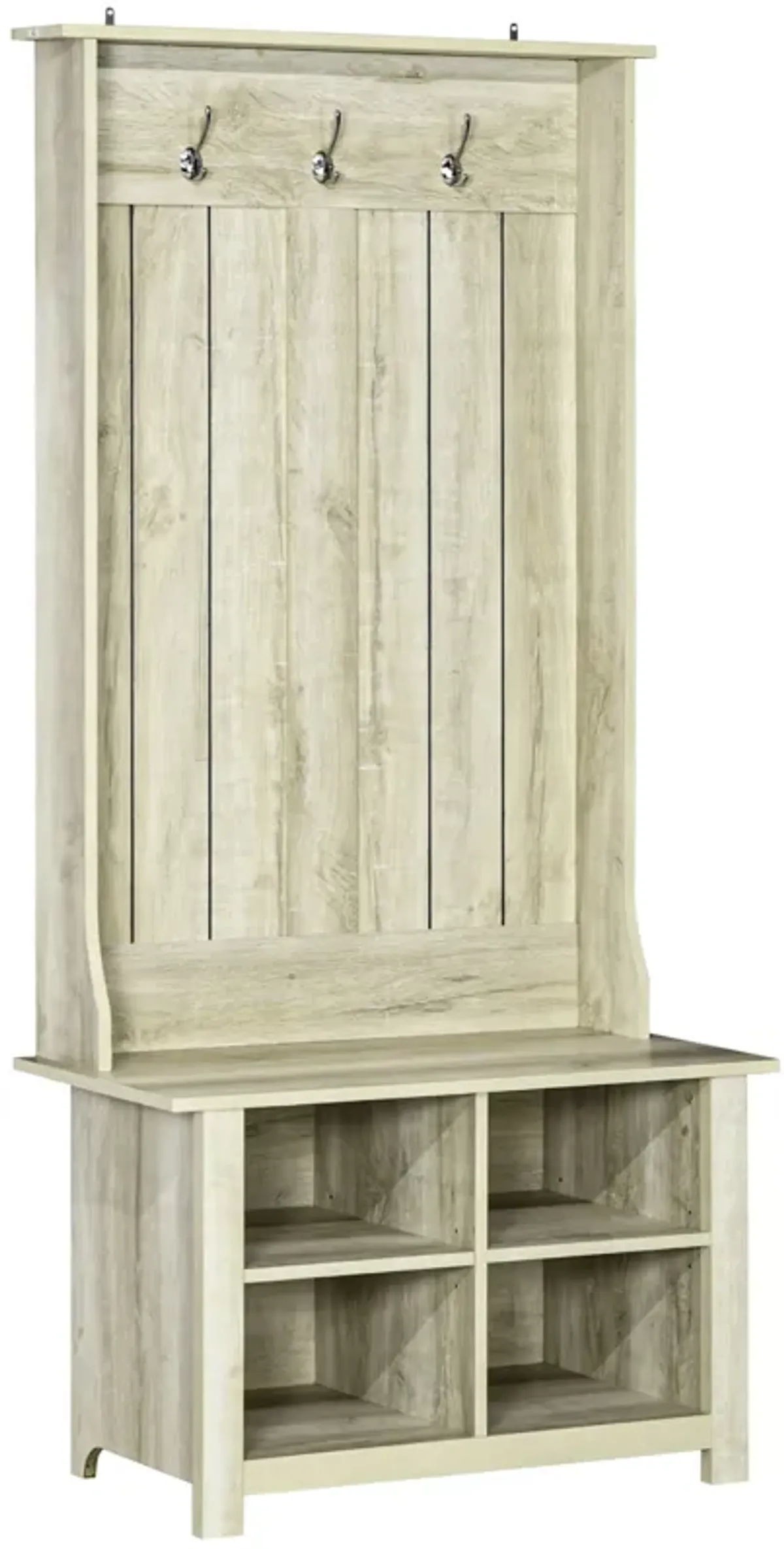 White Entryway Organizer: Hall Tree with Shoe Bench & Coat Rack