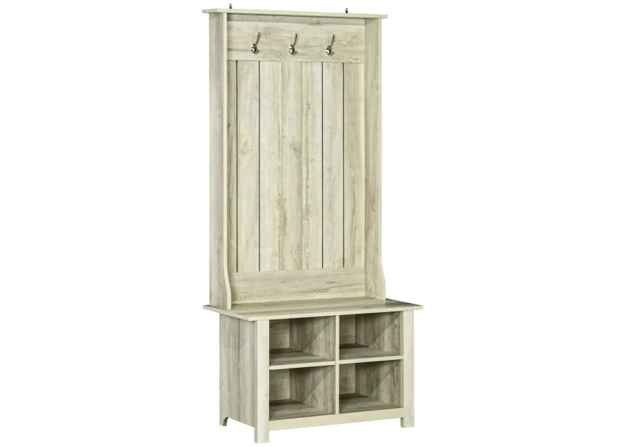 White Entryway Organizer: Hall Tree with Shoe Bench & Coat Rack