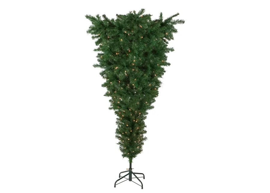 7.5' Pre-Lit Green Upside Down Spruce Artificial Christmas Tree  Clear Lights