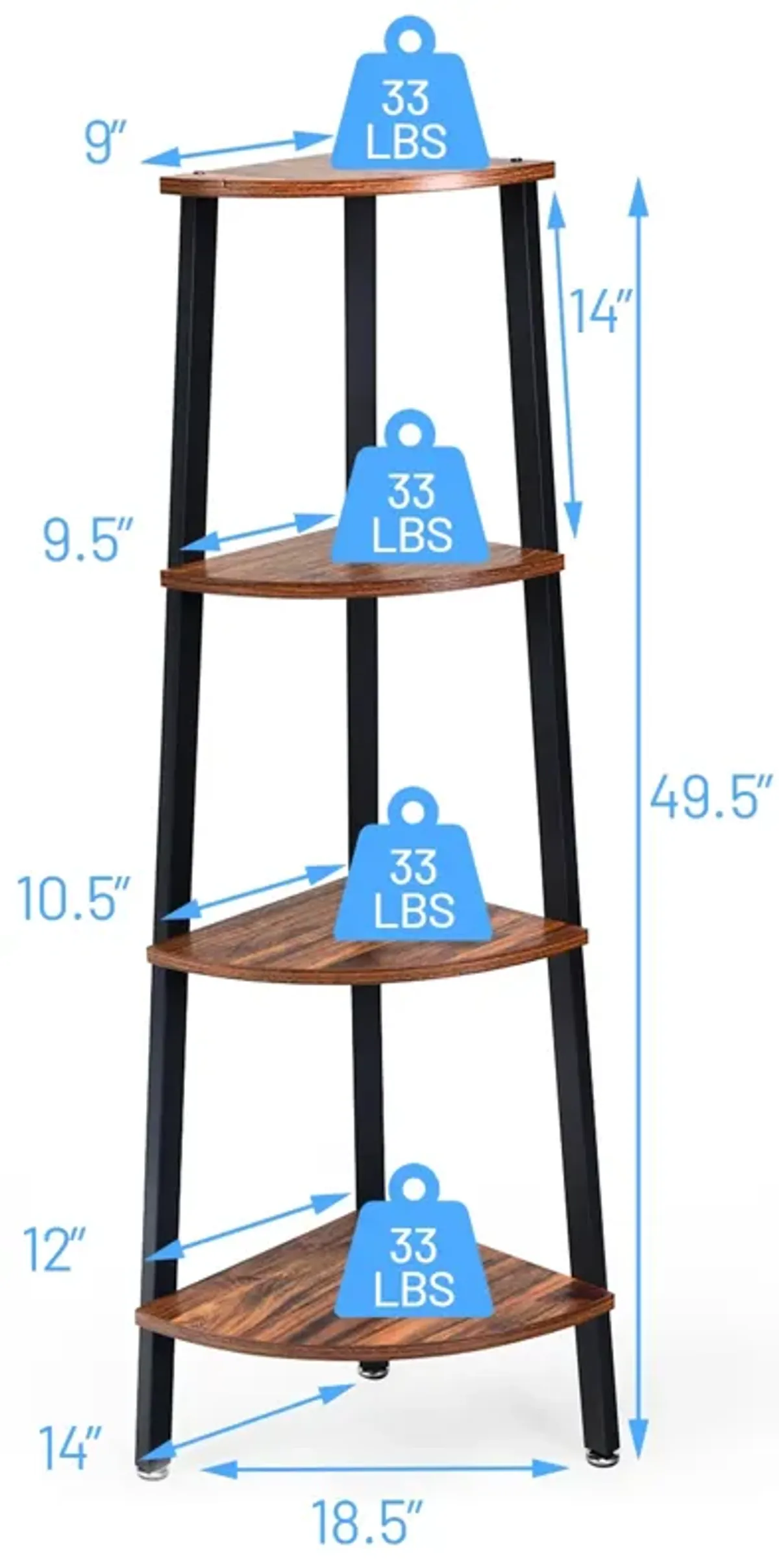 4-Tier Corner Shelf Metal Storage Rack Domestic Bookcase