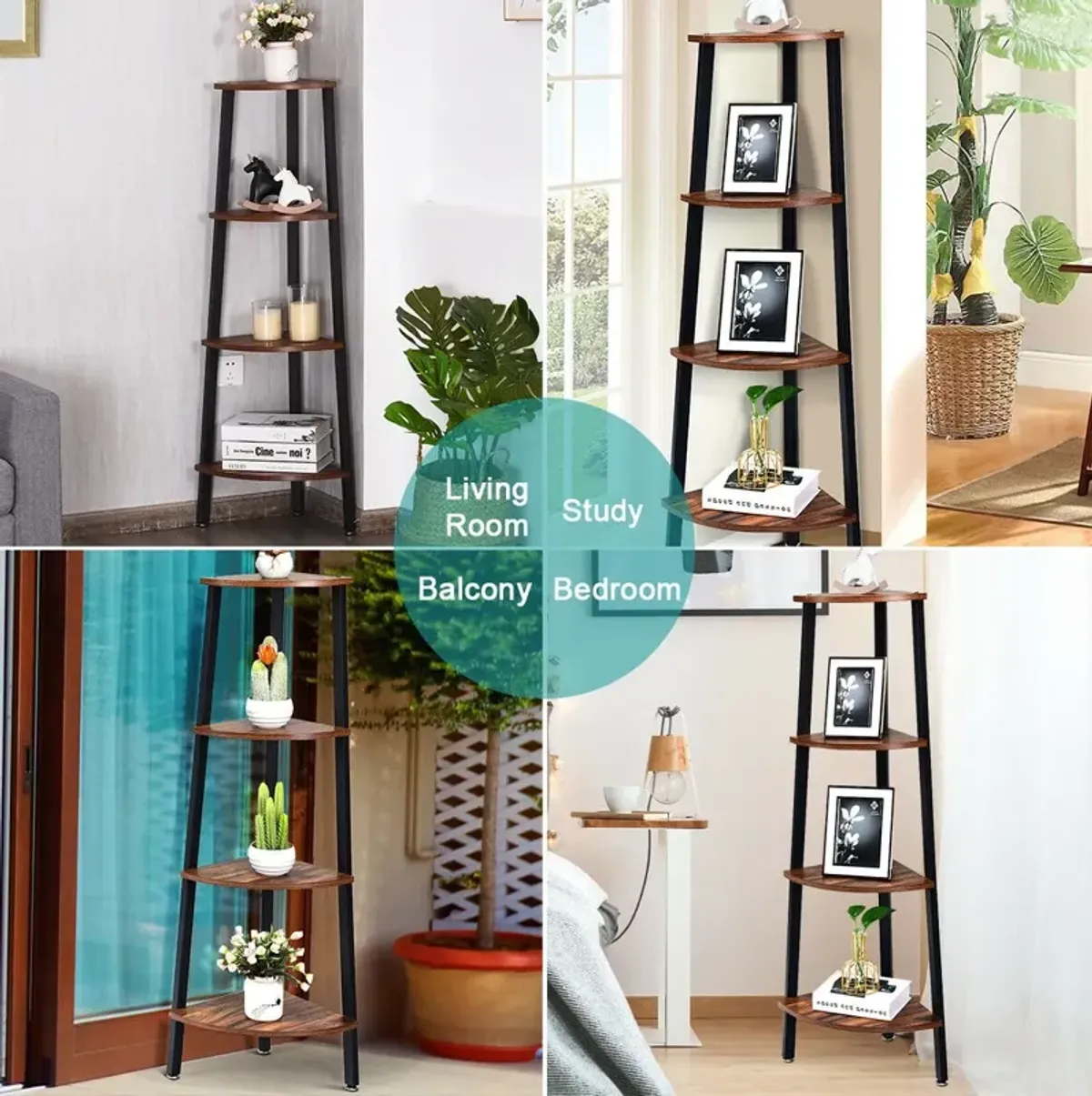 4-Tier Corner Shelf Metal Storage Rack Domestic Bookcase