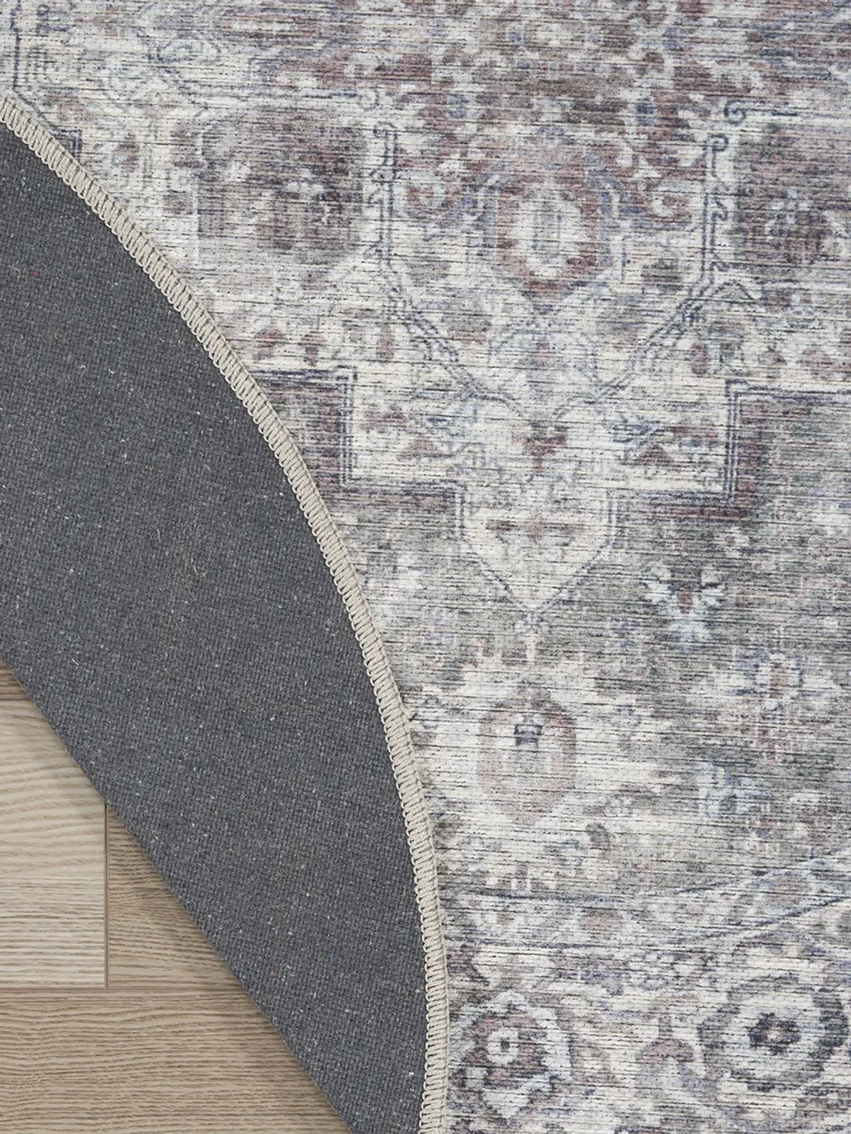 Machine Washable Series 1 SR101 Ivory/Gray 5'3" x Round Rug