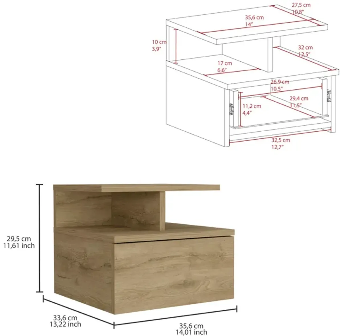 Adele Floating Nightstand with Drawer and Open Storage Shelves- White