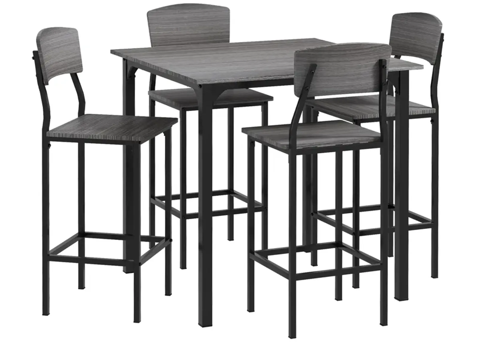 Counter Height Dining Set: 4-Person, Square Table, Metal Legs, Gray