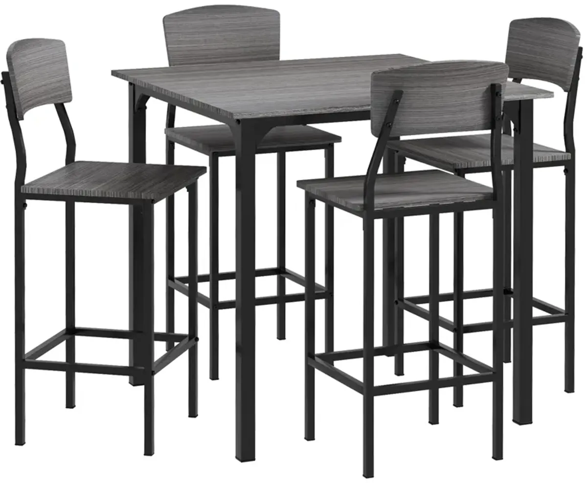 Counter Height Dining Set: 4-Person, Square Table, Metal Legs, Gray