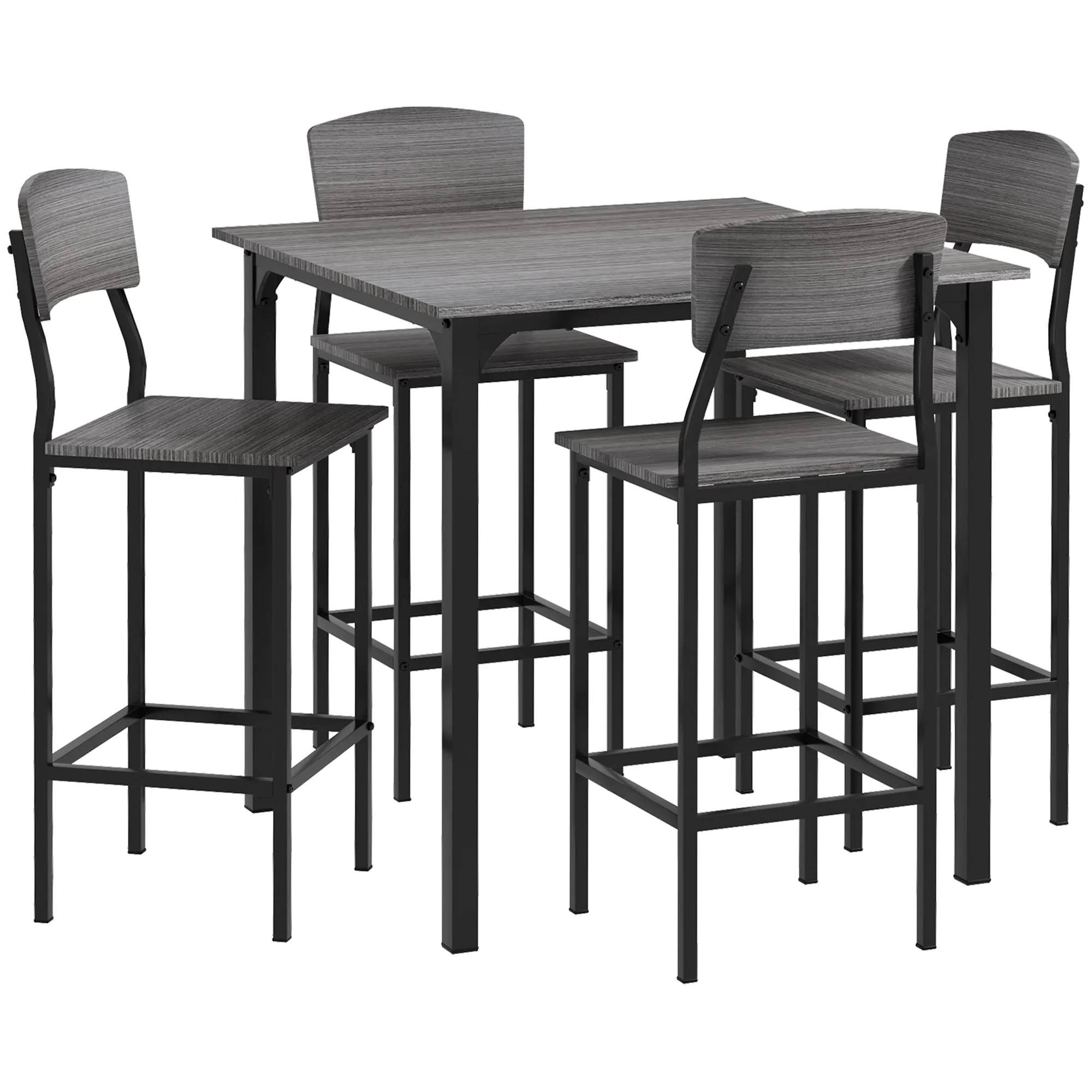 Counter Height Dining Set: 4-Person, Square Table, Metal Legs, Gray