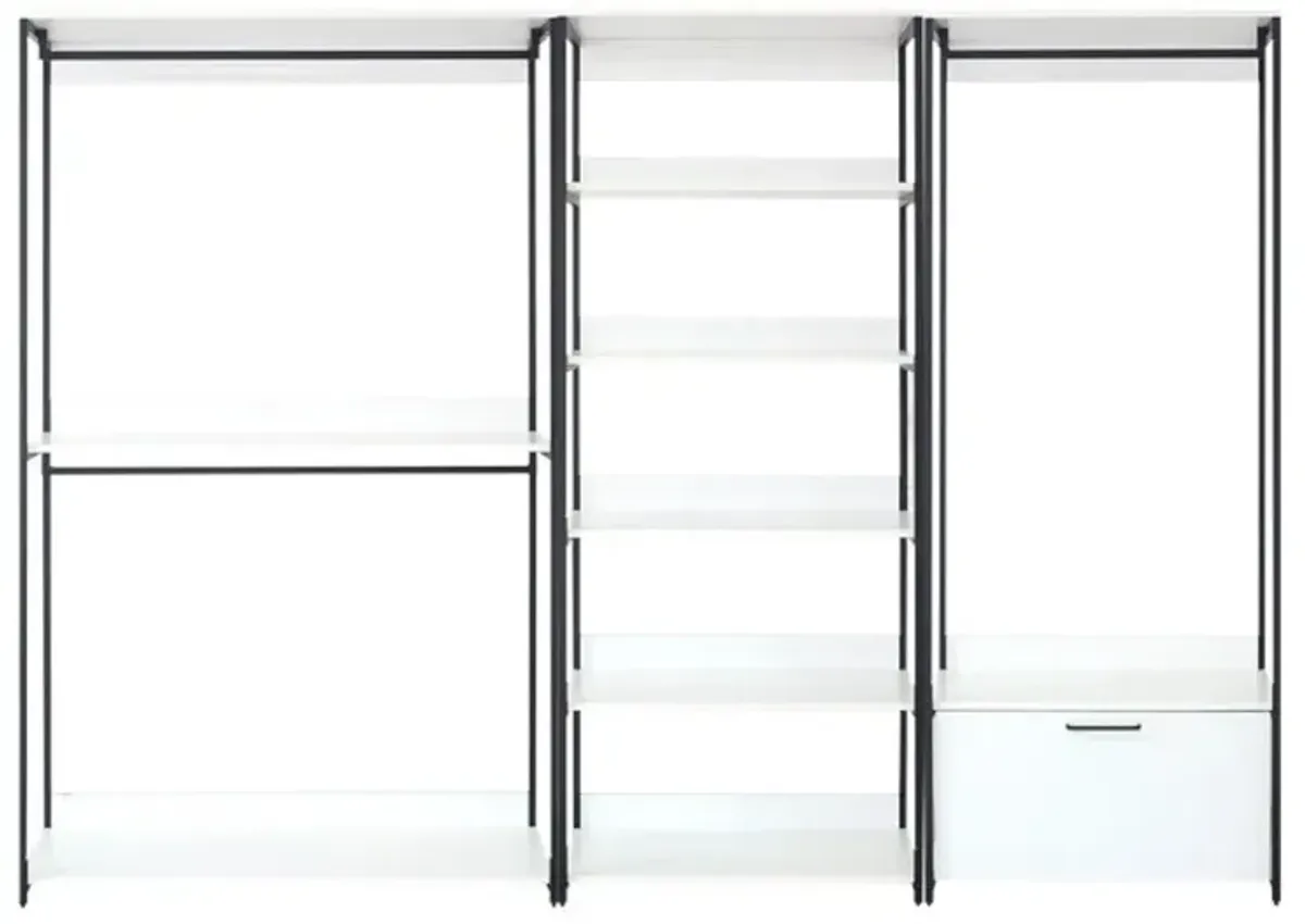 FC Design Klair Living White Freestanding Walk in Wood Closet System with Metal Frame