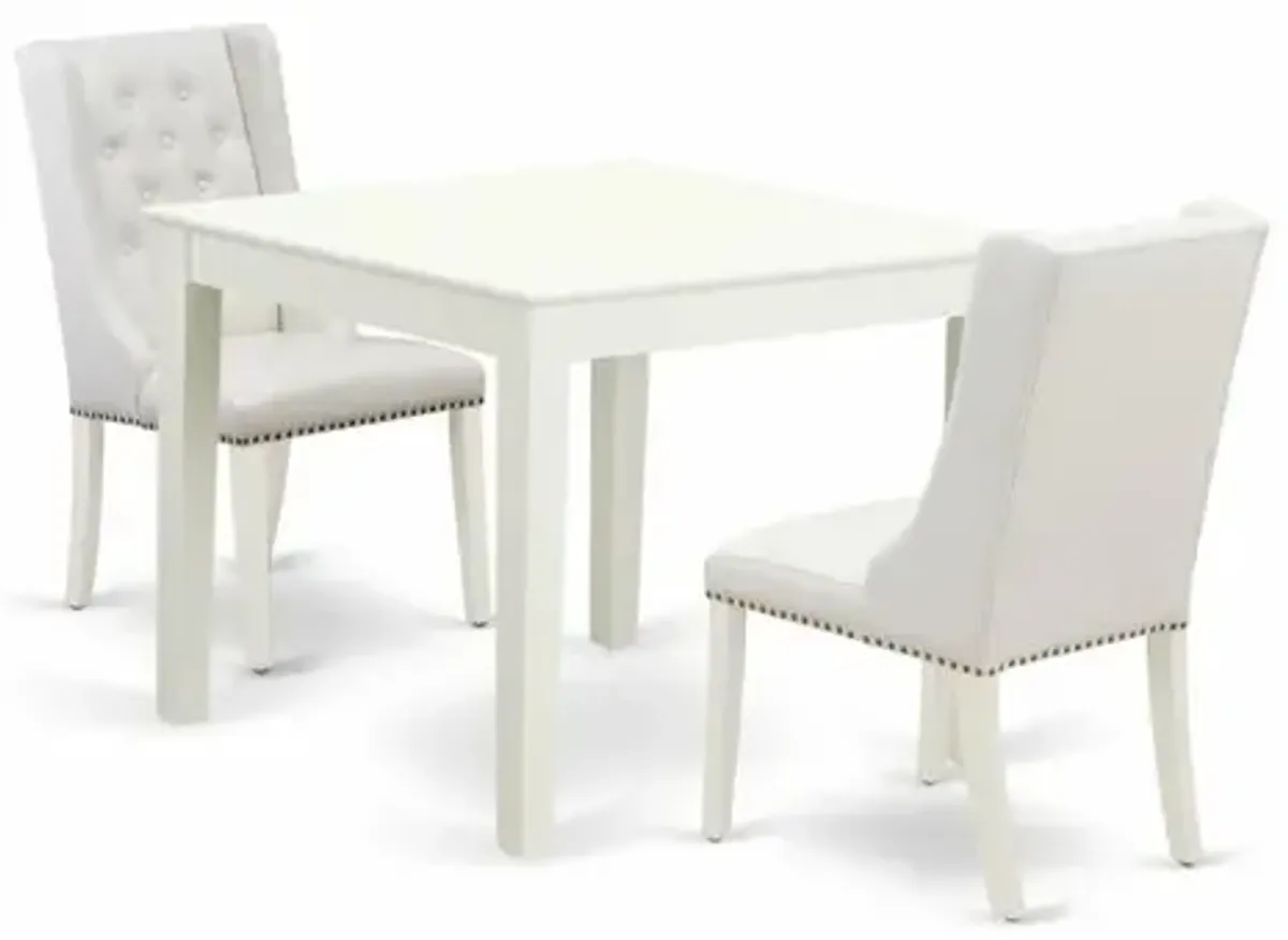 East West Furniture OXFO3-LWH-44 3-Pc Kitchen Dining Room Set Includes 1 Modern Kitchen Table and 2 Light Grey Linen Fabric Mid Century Dining Chairs with Button Tufted Back - Linen White Finish