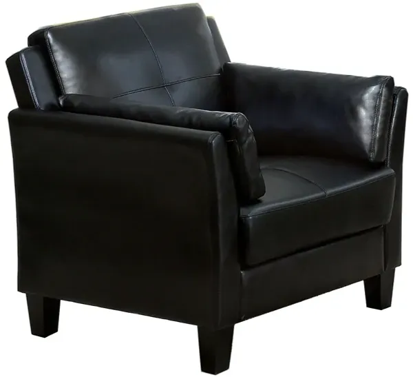 Faux Leather Upholstered Chair with Curved Arms and Stitching Details,Black-Benzara