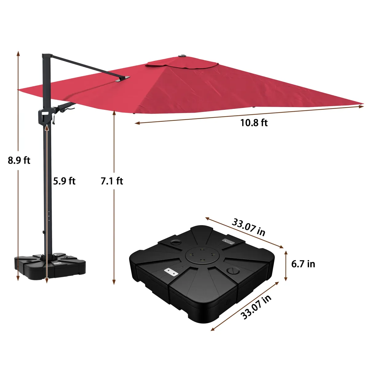 11FT Square Cantilever Patio Umbrella (with Base)