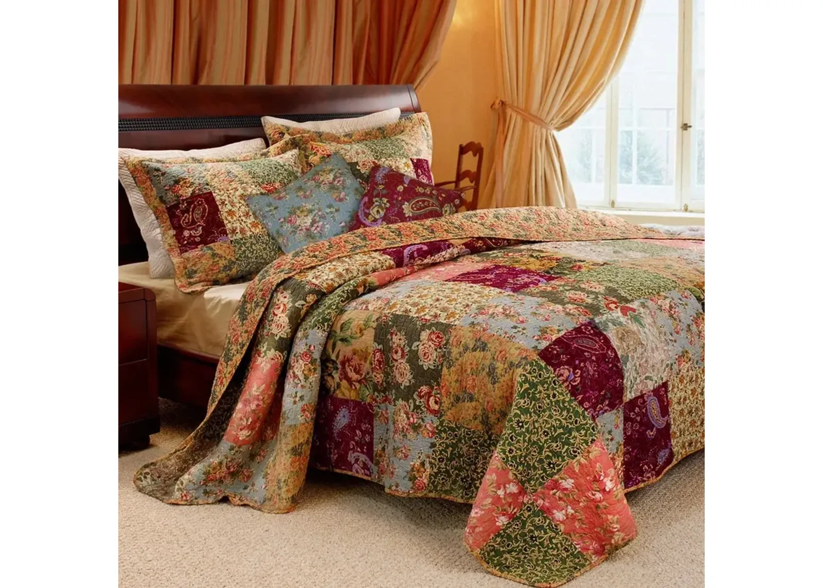 QuikFurn King 100% Cotton Floral Paisley Quilt Set w/ 2 Shams & 2 Pillows