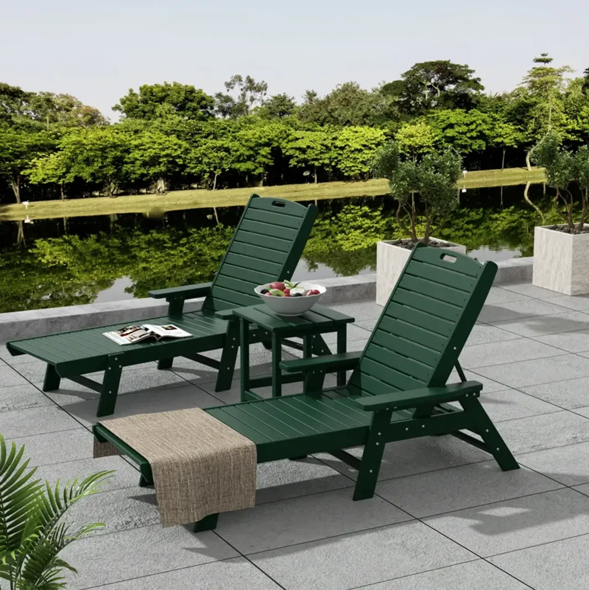 WestinTrends Adirondack Outdoor Chaise Lounge with Side Table Set