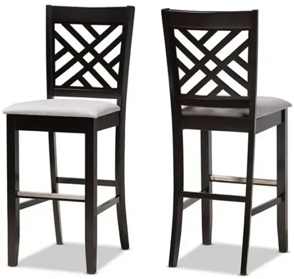 Grey Fabric Upholstered and Espresso Brown Finished Wood 2-Piece Bar Stool Set