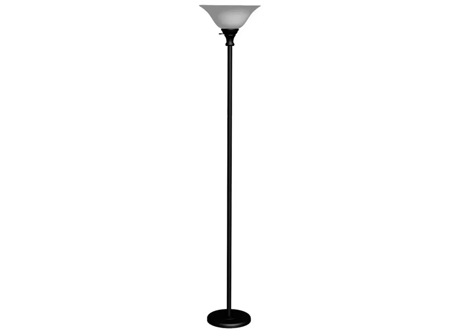 70 Inch Metal 3 Way Torchiere Floor Lamp, Frosted Glass, Black and White-Benzara