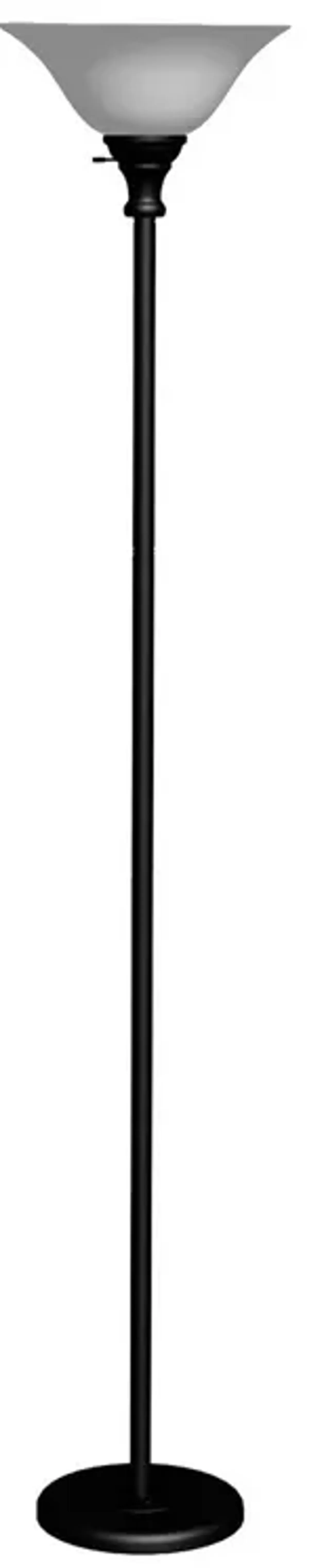 70 Inch Metal 3 Way Torchiere Floor Lamp, Frosted Glass, Black and White-Benzara