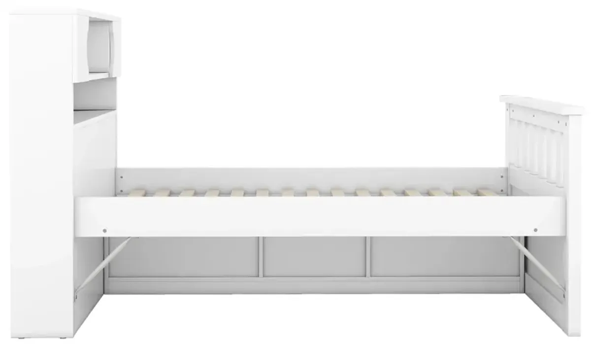 Whisen Twin Size Captain Platform Bed Frame with Storage Bookcases, Drawers and Shelves - Gray