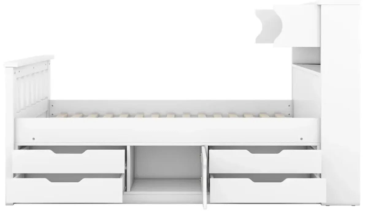 Whisen Twin Size Captain Platform Bed Frame with Storage Bookcases, Drawers and Shelves - Gray