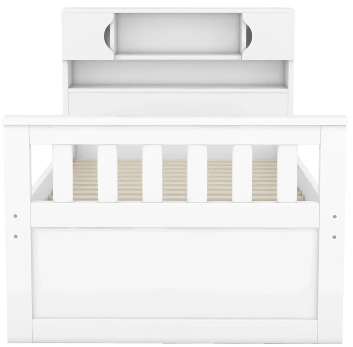 Whisen Twin Size Captain Platform Bed Frame with Storage Bookcases, Drawers and Shelves - Gray