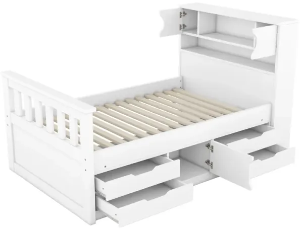 Whisen Twin Size Captain Platform Bed Frame with Storage Bookcases, Drawers and Shelves - Gray