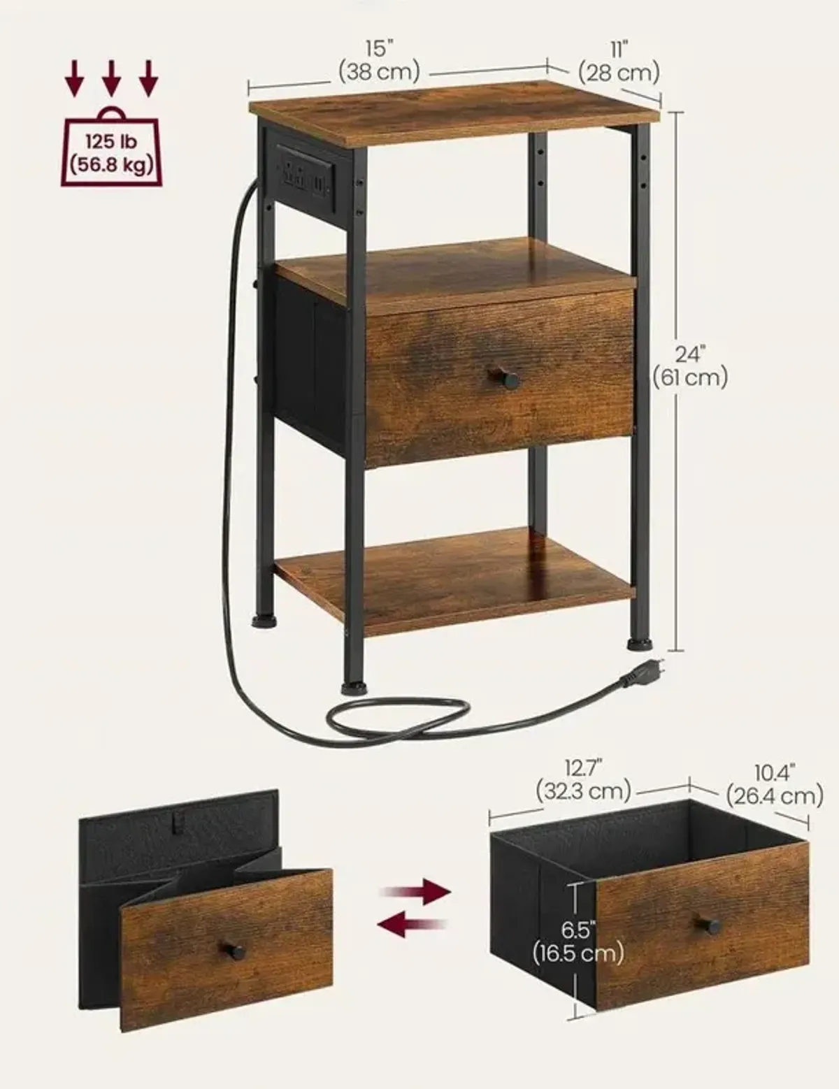 Nightstand with Built-In Charging Station and Storage for Modern Convenience