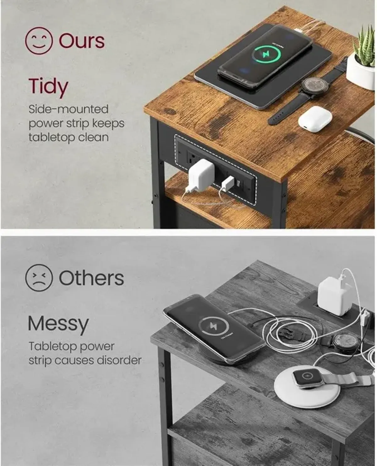 Nightstand with Built-In Charging Station and Storage for Modern Convenience