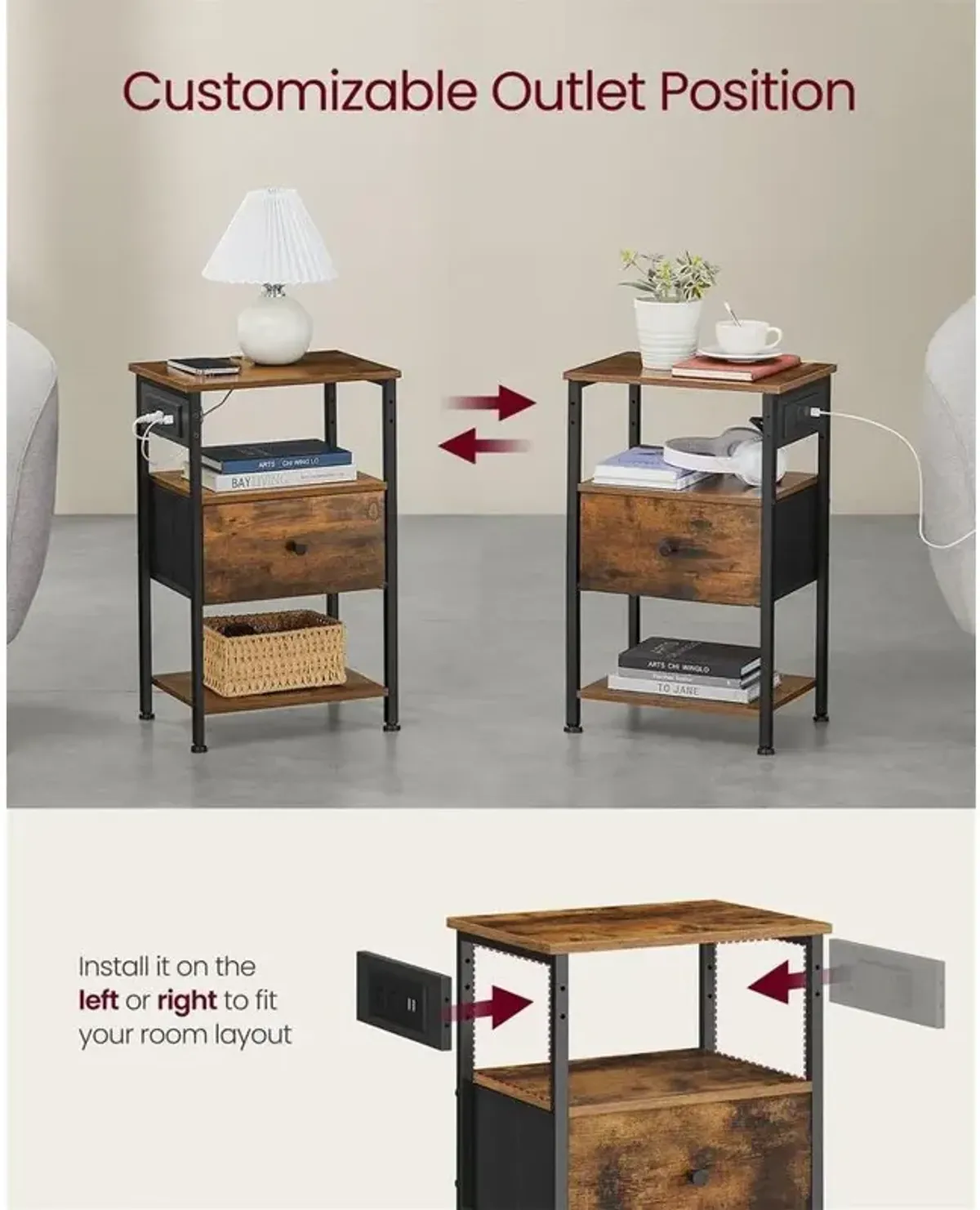 Nightstand with Built-In Charging Station and Storage for Modern Convenience