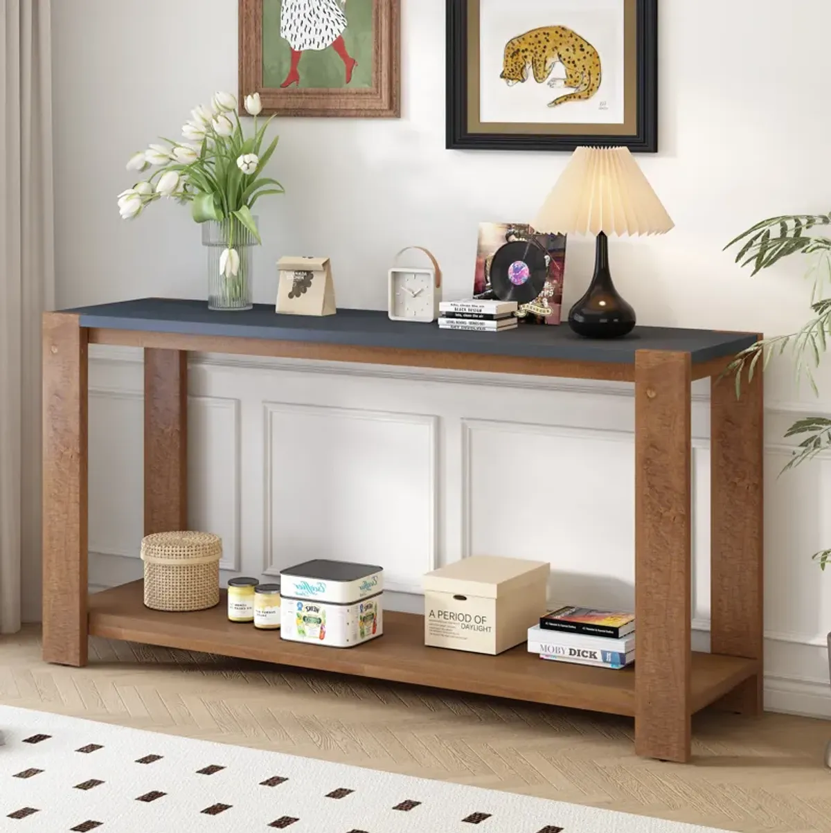 Merax Minimalist Console Table with Bottom Shelf