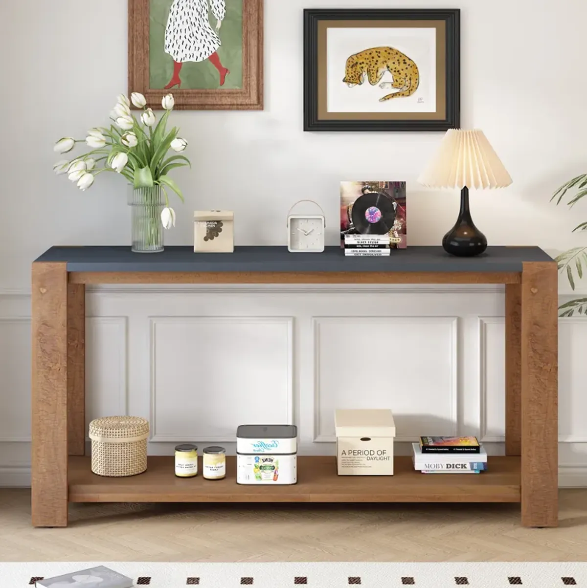 Merax Minimalist Console Table with Bottom Shelf