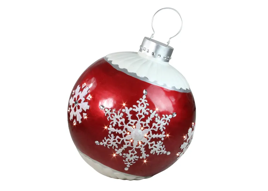 26.5” LED Lighted Red Ball Christmas Ornament with Snowflake Outdoor Decoration