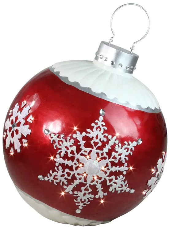 26.5” LED Lighted Red Ball Christmas Ornament with Snowflake Outdoor Decoration