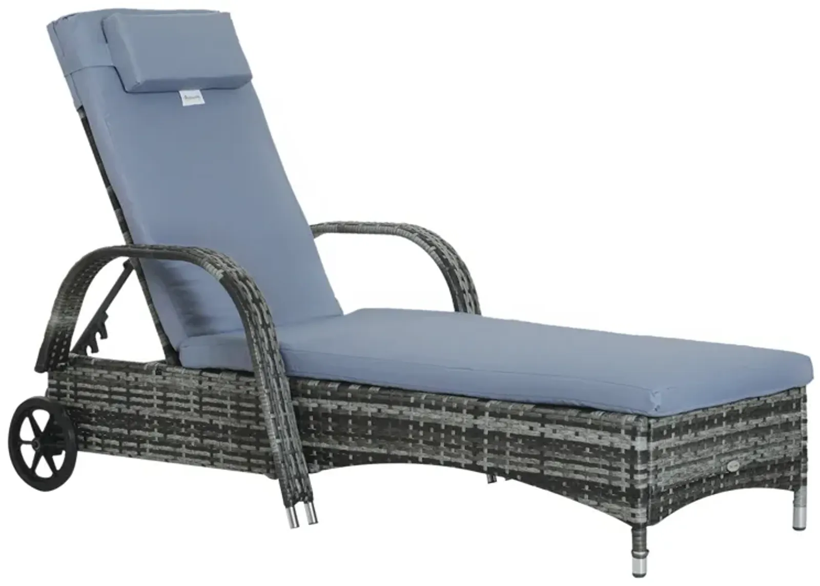 Grey Outdoor Lounger: Wicker Chaise with Adjustable Back and Wheels