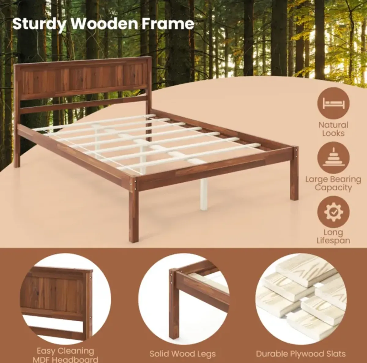 Hivvago Bed Frame with Wooden Headboard and Slat Support