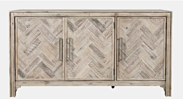 Jofran Gramercy Mid-Century Modern Chevron Three Door 60 Accent Cabinet
