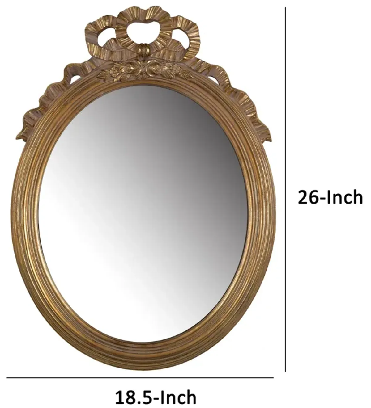 26 Inch Wall Accent Mirror with Ornate Polyresin Floral Crest, Antique Gold-Benzara