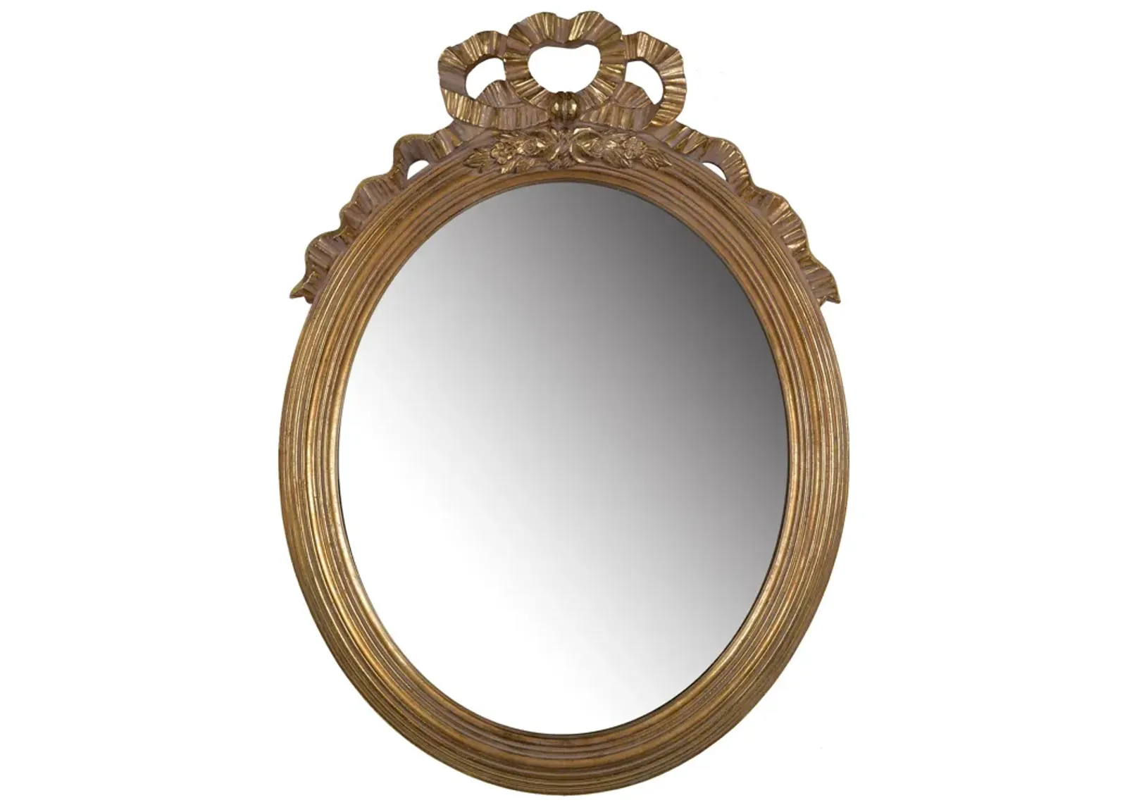 26 Inch Wall Accent Mirror with Ornate Polyresin Floral Crest, Antique Gold-Benzara