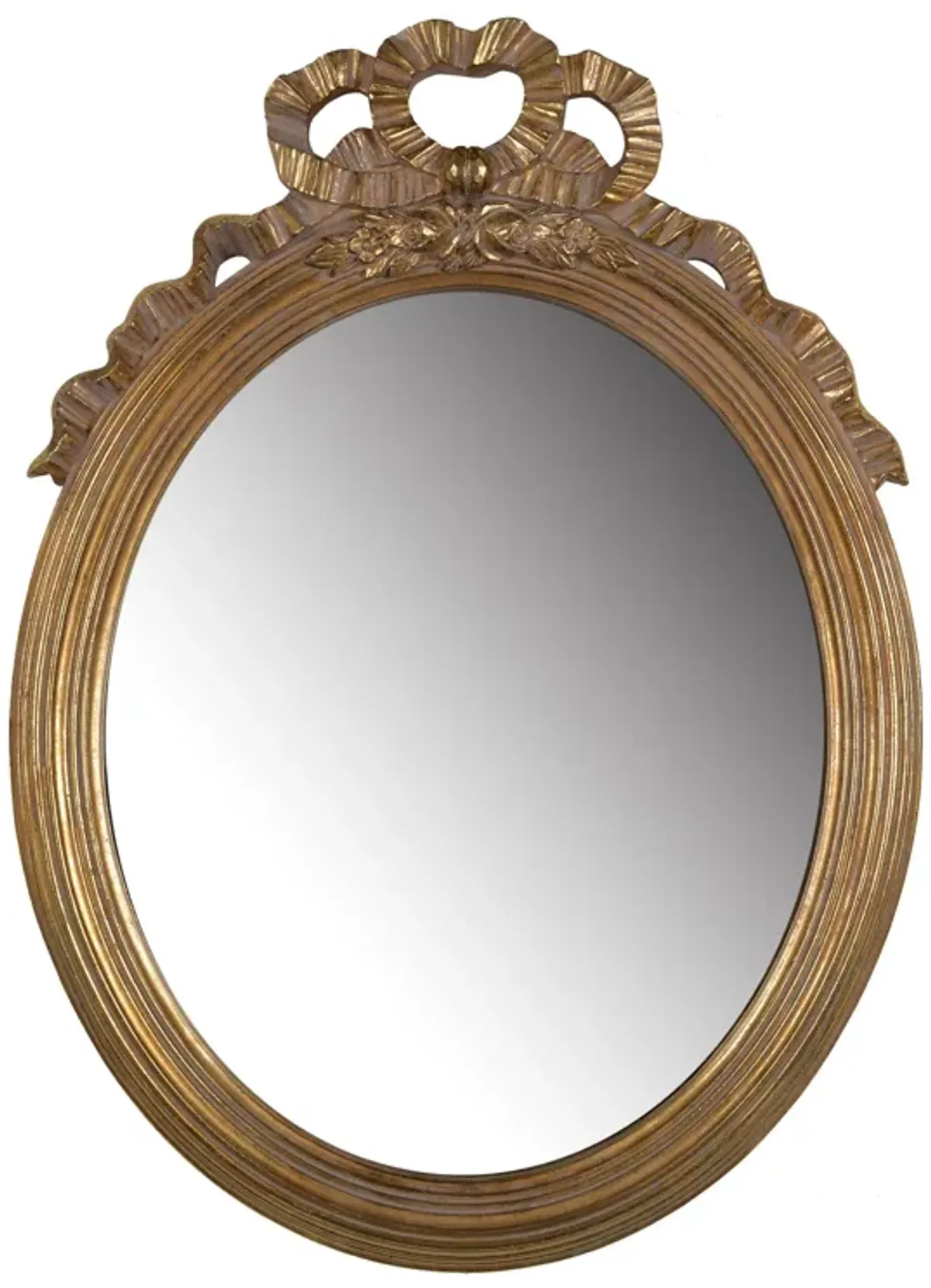 26 Inch Wall Accent Mirror with Ornate Polyresin Floral Crest, Antique Gold-Benzara