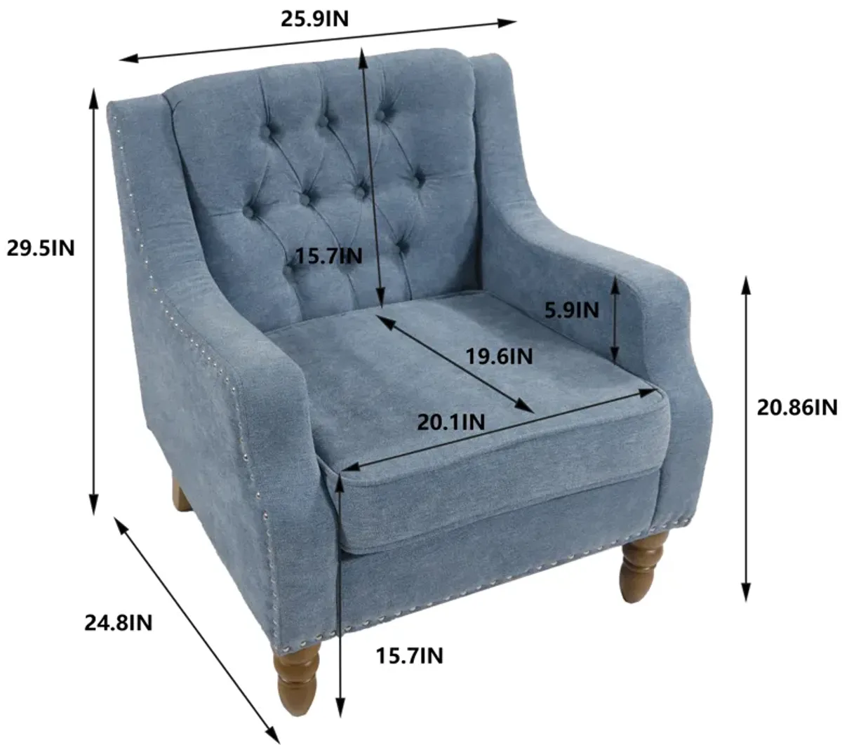 Gewnee  Accent Chair, Living Room Chair, Footrest Chair Set with Vintage Brass Studs, Button Tufted Upholstered Armchair for Living Room, Comfy Reading Chair for Bedroom, Reception Room