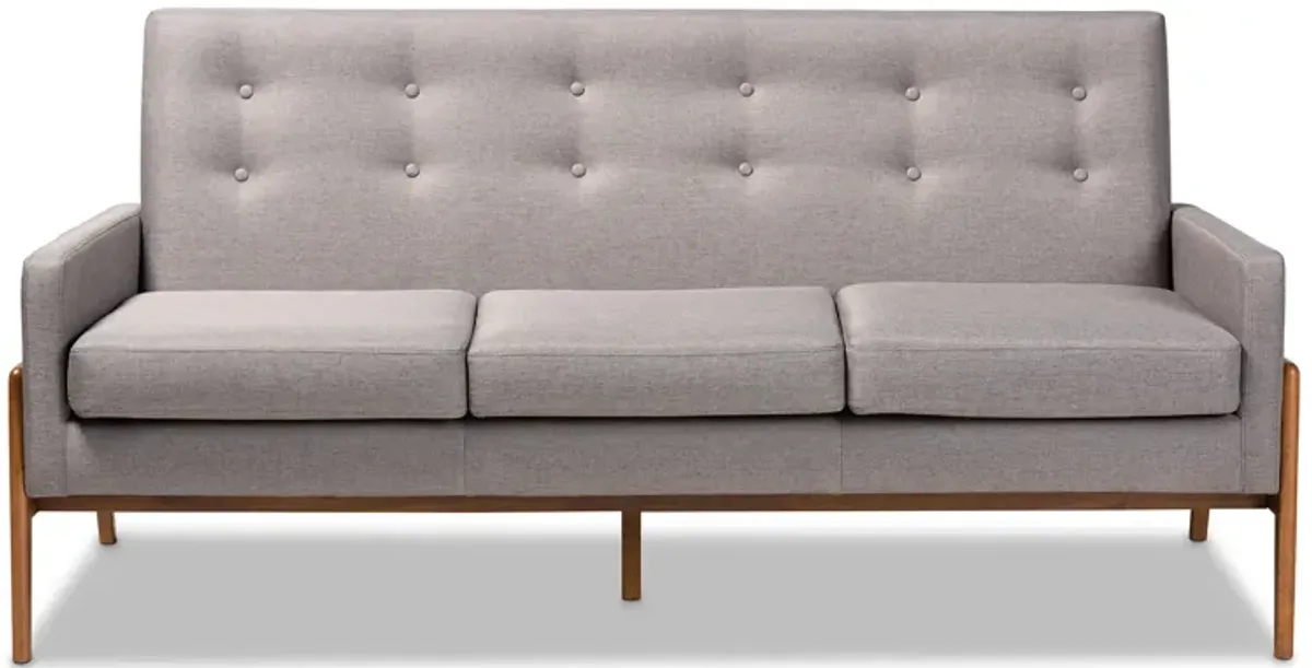 Baxton Studio Perris Mid-Century Modern Light Grey Fabric Upholstered Walnut Finished Wood Sofa