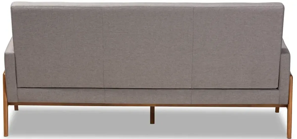 Baxton Studio Perris Mid-Century Modern Light Grey Fabric Upholstered Walnut Finished Wood Sofa