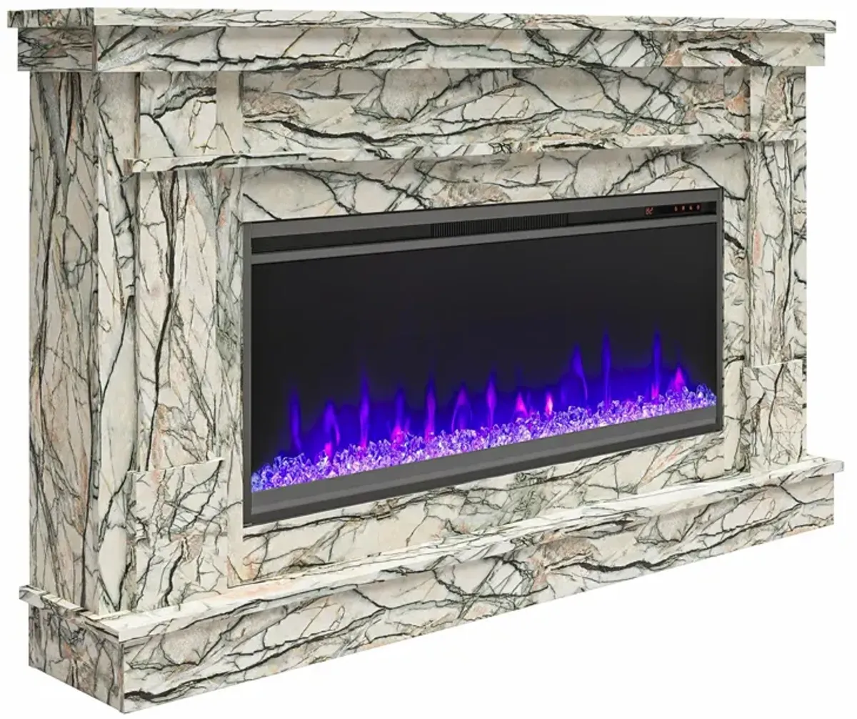 Novogratz Waverly Wide Mantel with Linear Electric Fireplace & Crystal Ember Bed