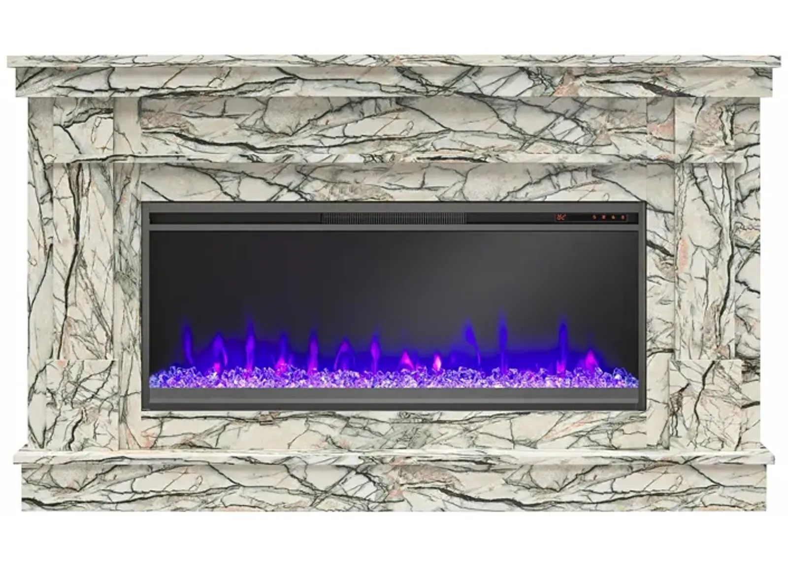 Novogratz Waverly Wide Mantel with Linear Electric Fireplace & Crystal Ember Bed