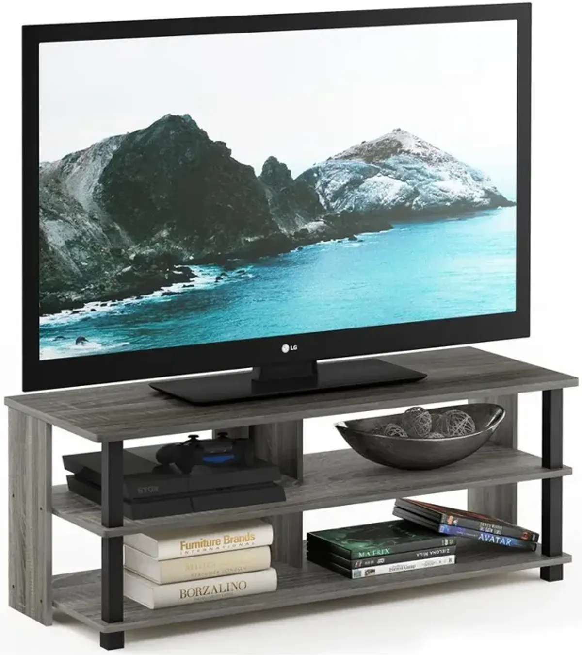 Sully 3-Tier TV Stand for TV up to 50, French Oak Grey/Black, 17077GYW/BK