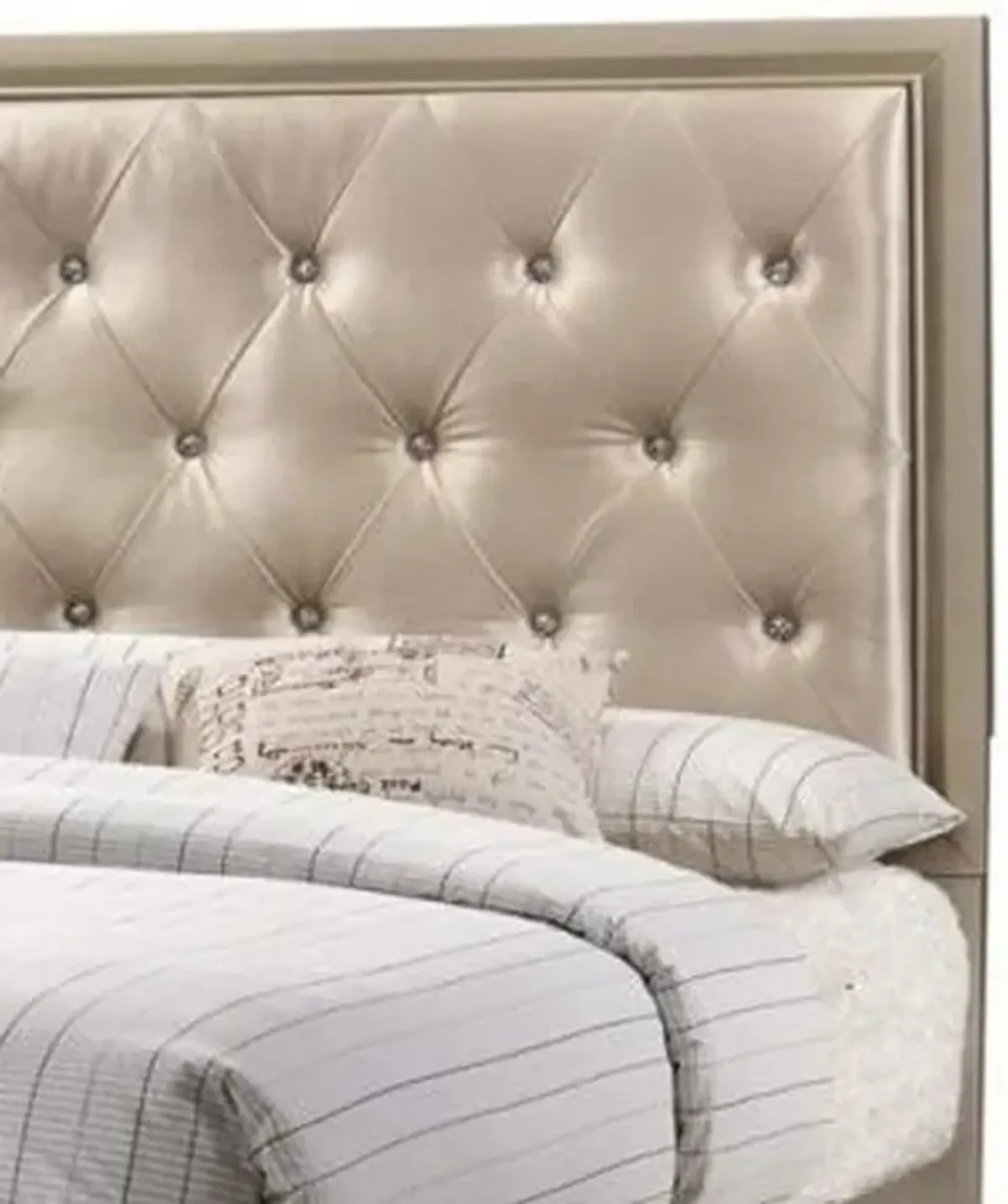 Transitional Wooden Queen Size Bed with Button Tufted Headboard, champagne-Benzara