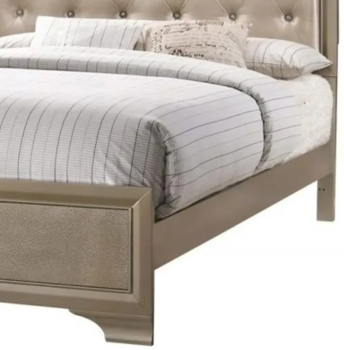 Transitional Wooden Queen Size Bed with Button Tufted Headboard, champagne-Benzara