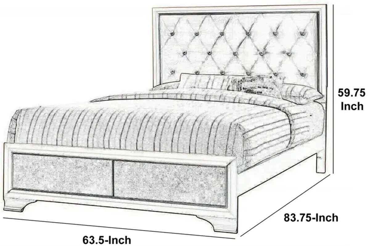 Transitional Wooden Queen Size Bed with Button Tufted Headboard, champagne-Benzara