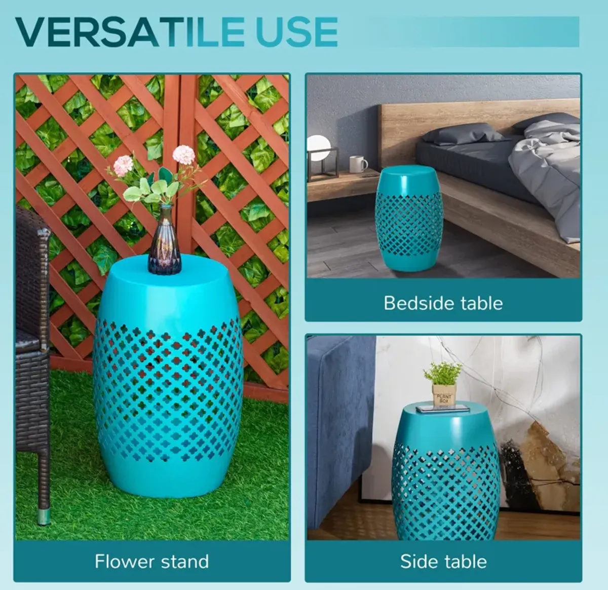 Blue Outdoor Accent: Hollow Drum Steel Patio Side Table