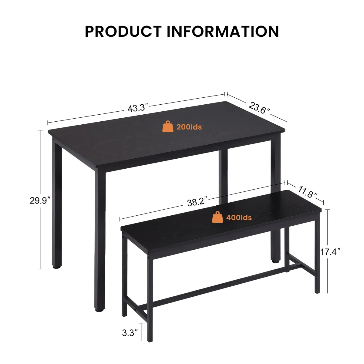 Merax 3 Pieces Dining Table  Bench Set