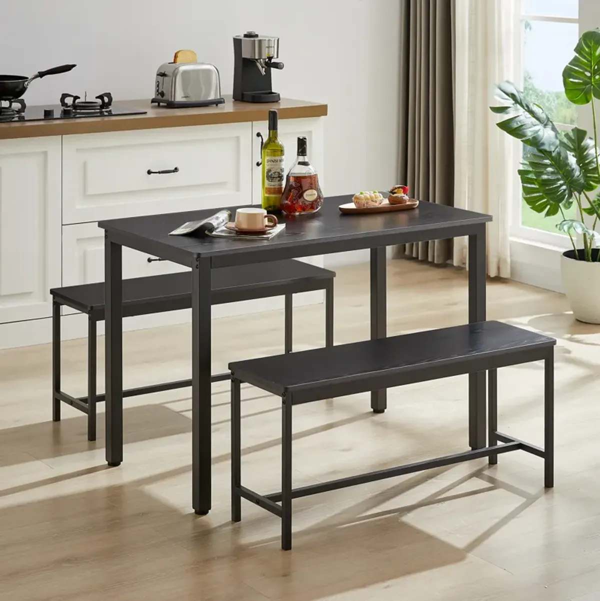 Merax 3 Pieces Dining Table  Bench Set