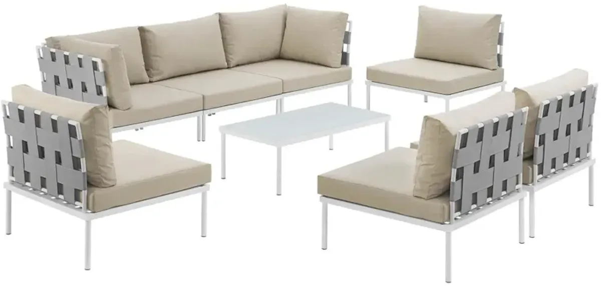 Harmony 8 Piece Outdoor Patio Aluminum Sectional Sofa Set - White Beige