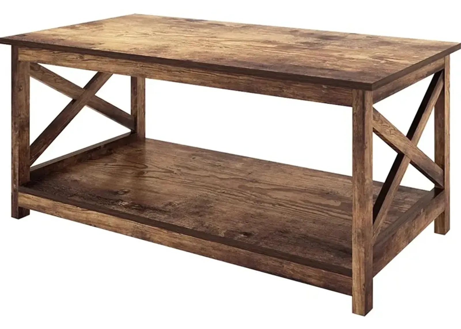 Hivvago Contemporary 2-Tier Farmhouse Coffee Table in Rustic Wood Finish